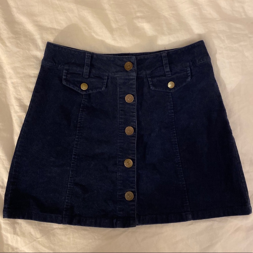 Navy blue corduroy button down skirt